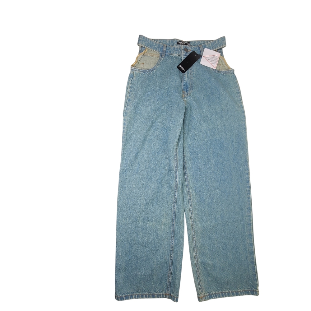 NASTY GALS Jeans Side Cut Out Wide Leg Sz 6 NWT 100% Cotton - Picture 8 of 15